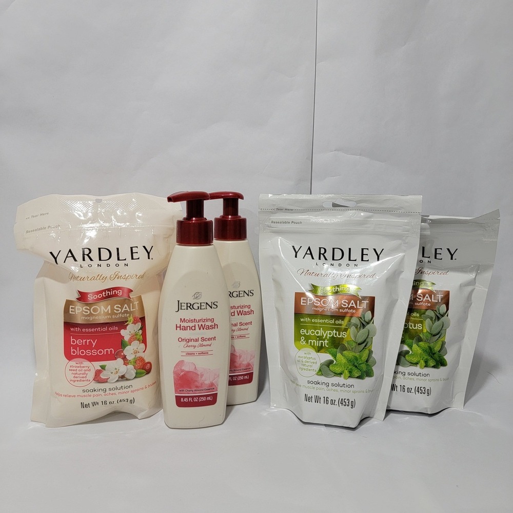 Yardley London Epsom Salt & Jergens Hand lotion Bundle 5pc Eucalyptus Berry